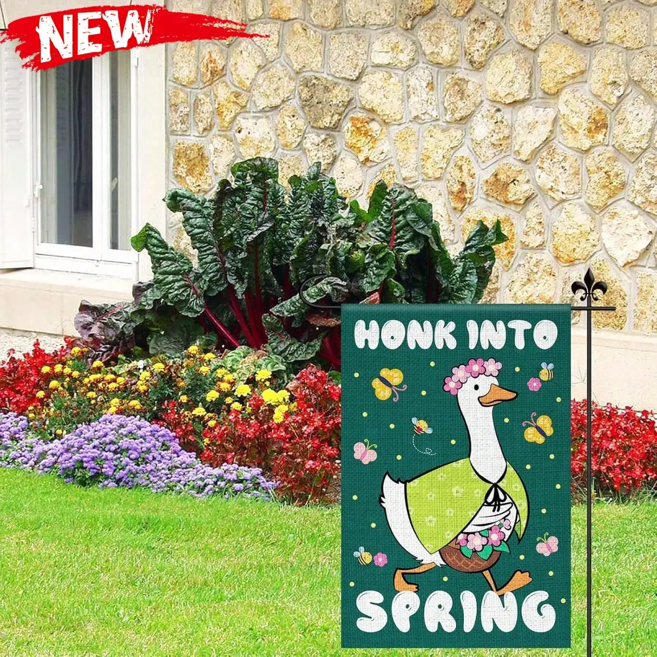 Funny Goose Garden Flag Polyester - Honk Into Spring Theme with Butterfly, Bee & Floral Vibrant Seasonal Outdoor Decor for Porch
Funny Goose Garden Flag Polyester - Honk Into Spring Theme with Butterfly, Bee & Floral Vibrant Seasonal Outdoor Decor for Porch