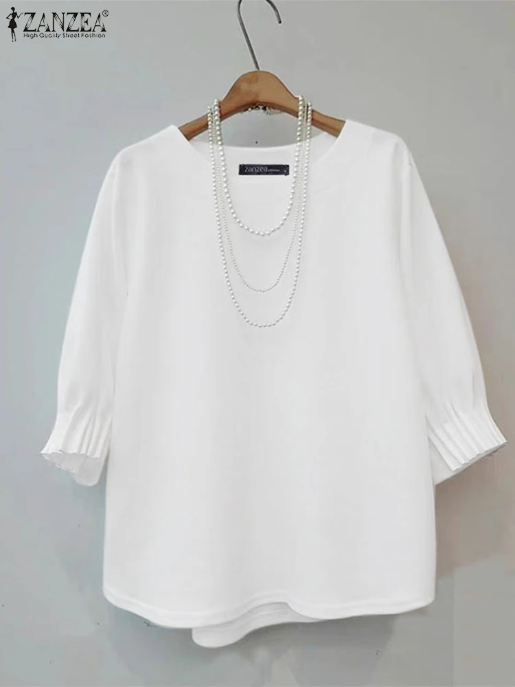 Women Solid Color Blouse ZANZEA Fashion Summer Round Neck Tops Casual Loose Half Sleeve Tops 2025 Korean Chic Pleating Shirts
Women Solid Color Blouse ZANZEA Fashion Summer Round Neck Tops Casual Loose Half Sleeve Tops 2025 Korean Chic Pleating Shirts