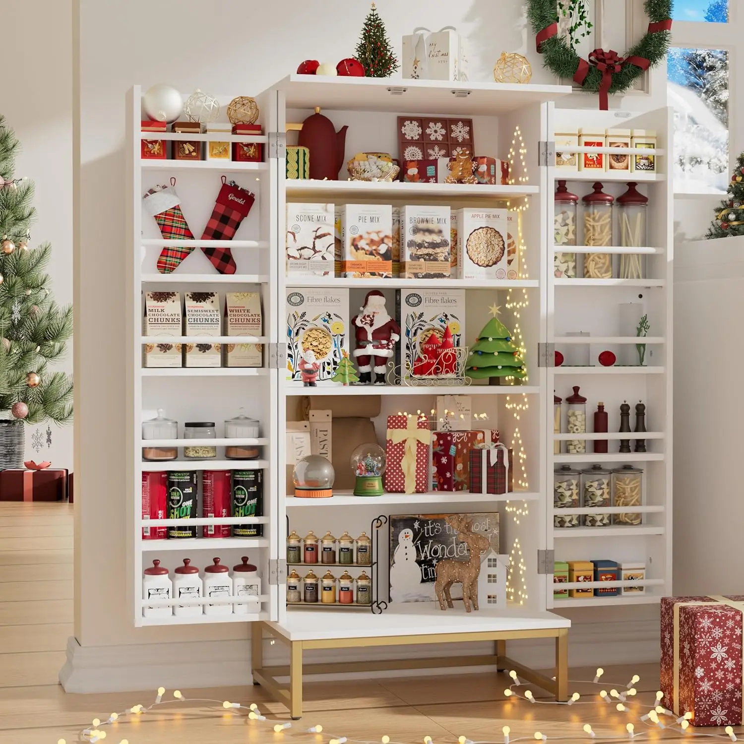 Отдельно стоящий кухонный шкаф белого и золотого цвета с регулируемыми полками, идеально подходит для хранения домашнего офиса
Отдельно стоящий кухонный шкаф белого и золотого цвета с регулируемыми полками, идеально подходит для хранения домашнего офиса