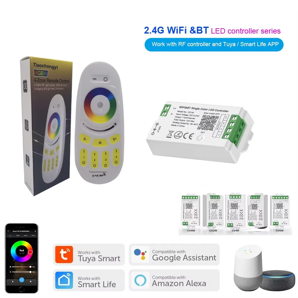 LED controller Tuya WiFi Voice RF 2in1 Smart Dimmer control DC12-24V 2.4G RGB RGBCCT RGBW CCT single color LED light strip
LED controller Tuya WiFi Voice RF 2in1 Smart Dimmer control DC12-24V 2.4G RGB RGBCCT RGBW CCT single color LED light strip
