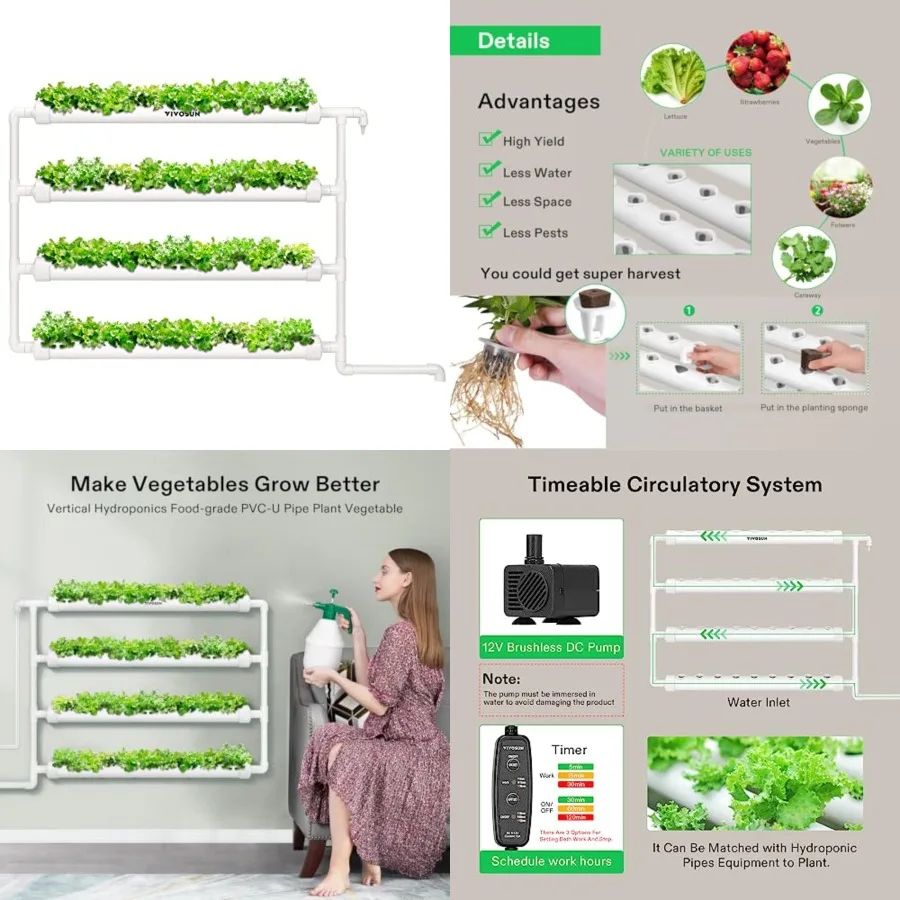 VIVOSUN Wall-Mounted Hydroponic Grow Kit, 1 Layers Plant Sites 4 Food-Grade PVC-U Pipes Hydroponics Planting System with Water
VIVOSUN Wall-Mounted Hydroponic Grow Kit, 1 Layers Plant Sites 4 Food-Grade PVC-U Pipes Hydroponics Planting System with Water