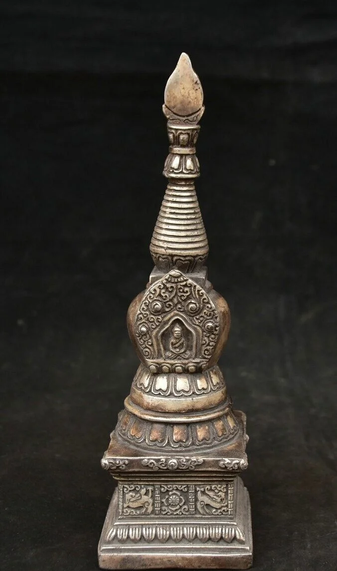 8" China Silver Carved Shakyamuni Amitabha Buddha Stupa Pagoda Tower Statue Desktop Decor
8" China Silver Carved Shakyamuni Amitabha Buddha Stupa Pagoda Tower Statue Desktop Decor
