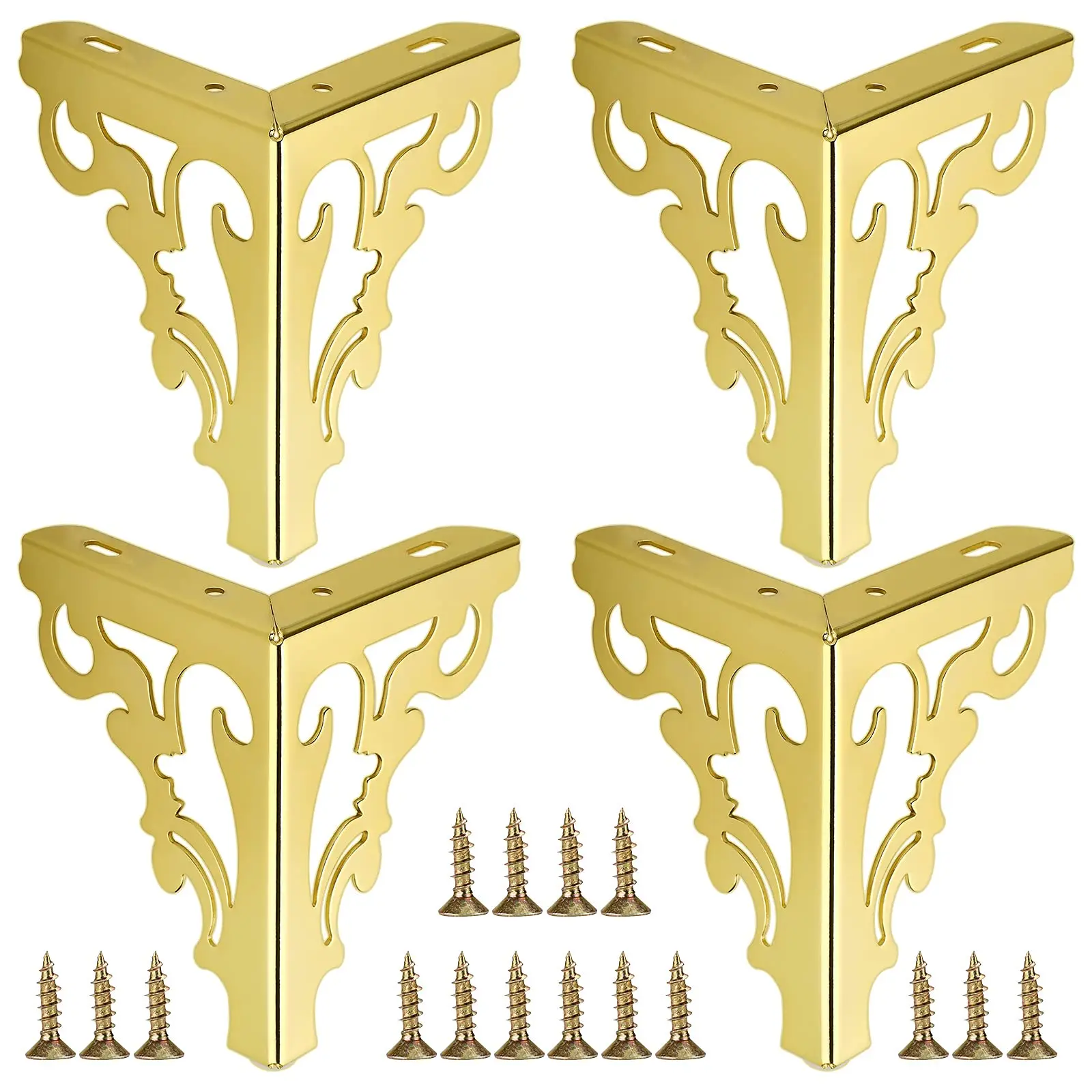4pcs Decorative Brass-Finished Metal Corner Braces With Screws For Cabinet, Dresser, Table And Shelf Repair, 6 Inch
4pcs Decorative Brass-Finished Metal Corner Braces With Screws For Cabinet, Dresser, Table And Shelf Repair, 6 Inch