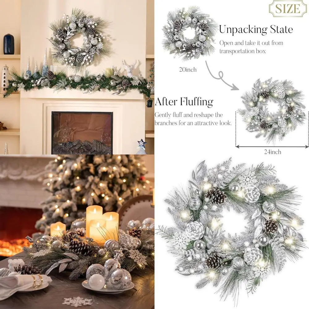Illuminated 24 Christmas Wreath for Outdoor Use, Festive Decor with White Balls and Pinecones
Illuminated 24 Christmas Wreath for Outdoor Use, Festive Decor with White Balls and Pinecones