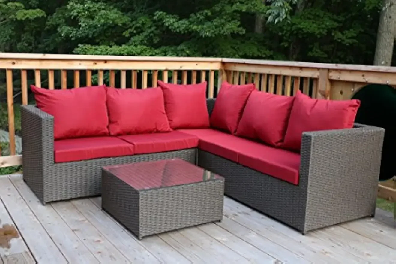 Large 4 Pcs Brown Rattan Wiker Sectional Sofa Set Outdoor Patio Furniture - Fully Assembled Aluminum Frame with Ottoman Dark Red
Large 4 Pcs Brown Rattan Wiker Sectional Sofa Set Outdoor Patio Furniture - Fully Assembled Aluminum Frame with Ottoman Dark Red