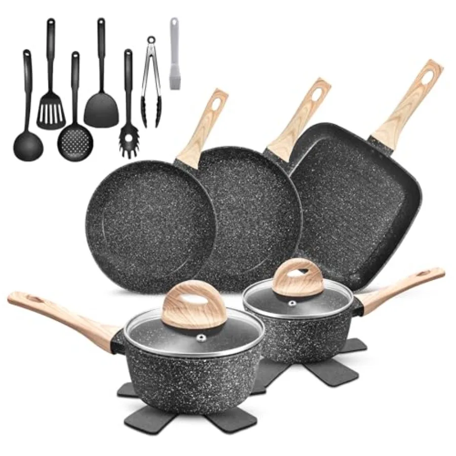 19 Pcs Pots and Pans Set Non Stick, Black Granite Induction Cookware Set, Non Toxic Healthy RV Kitchen Cooking Set with Silicon
19 Pcs Pots and Pans Set Non Stick, Black Granite Induction Cookware Set, Non Toxic Healthy RV Kitchen Cooking Set with Silicon