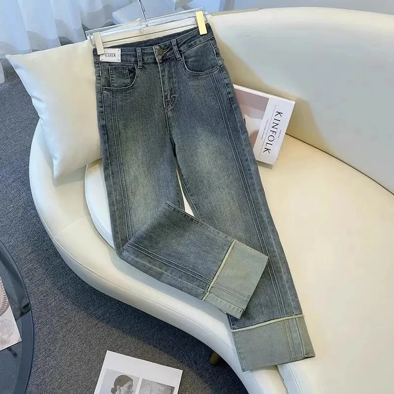 Curled edge cigarette Tube Jeans Women's spring autumn 2025 New Elastic Flanged Straight leg pants Female Casual Denim Pants
Curled edge cigarette Tube Jeans Women's spring autumn 2025 New Elastic Flanged Straight leg pants Female Casual Denim Pants