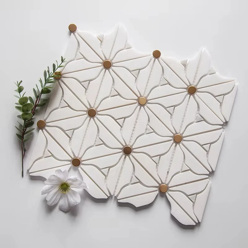 Водоструйная цветочная мраморная мозаика, латунная инкрустация, плитка для кухонного фартука и стены ванной комнаты - элегантная декоративная плитка
Водоструйная цветочная мраморная мозаика, латунная инкрустация, плитка для кухонного фартука и стены ванной комнаты - элегантная декоративная плитка