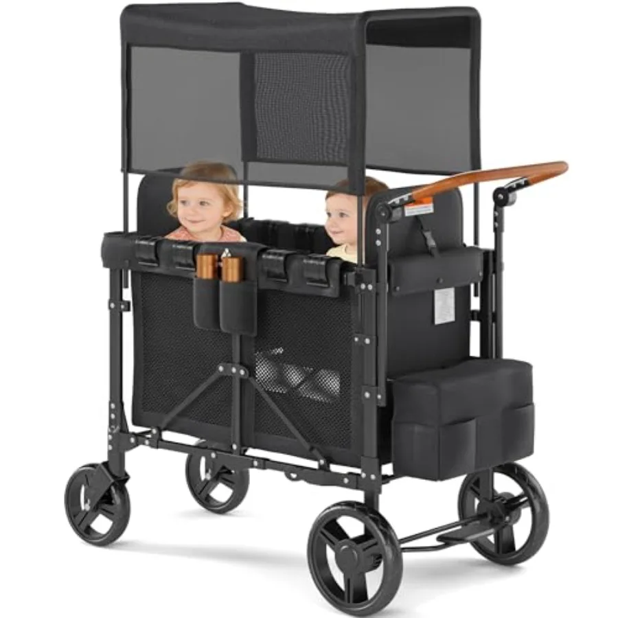 Outdoor double stroller for 2 kids, black polyester with shock-absorbent wheels, canopy, removable seat pads, one-hand fold, sa
Outdoor double stroller for 2 kids, black polyester with shock-absorbent wheels, canopy, removable seat pads, one-hand fold, sa