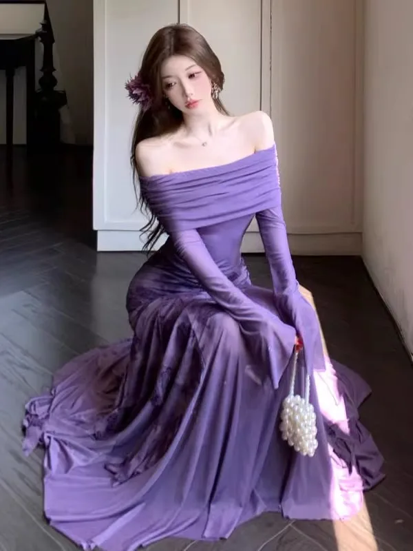 Unique Beautiful Purple One-Shoulder Printed Skirt Set Spring Fashionable Women's Short Sleeve Comfortable High Waist Dress
Unique Beautiful Purple One-Shoulder Printed Skirt Set Spring Fashionable Women's Short Sleeve Comfortable High Waist Dress