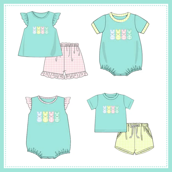 Пасхальный бутик, футболка с короткими рукавами, круглый вырез, комплект с аппликацией в виде кролика для девочек, розовый комбинезон, верхняя одежда для мальчиков и желтые решетчатые штаны
Пасхальный бутик, футболка с короткими рукавами, круглый вырез, комплект с аппликацией в виде кролика для девочек, розовый комбинезон, верхняя одежда для мальчиков и желтые решетчатые штаны