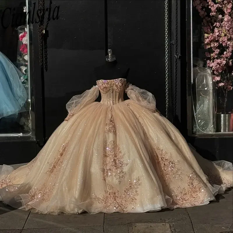 Платье Quinceanera цвета шампанского без бретелек со съемными рукавами, бальное платье с блестками и аппликациями, кружевной корсет Sweet 15, Vestidos De XV Anos
Платье Quinceanera цвета шампанского без бретелек со съемными рукавами, бальное платье с блестками и аппликациями, кружевной корсет Sweet 15, Vestidos De XV Anos