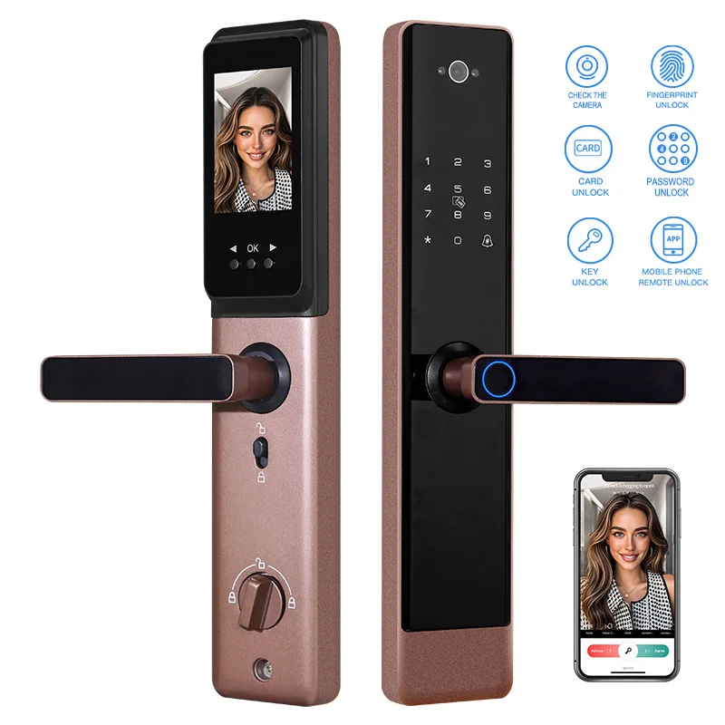Digital Lock With Tuya WIFI Smart Lock Password Fingerprint Cerradura Intelligent Handle Lock With Camera Rfid Electronic 
Digital Lock With Tuya WIFI Smart Lock Password Fingerprint Cerradura Intelligent Handle Lock With Camera Rfid Electronic