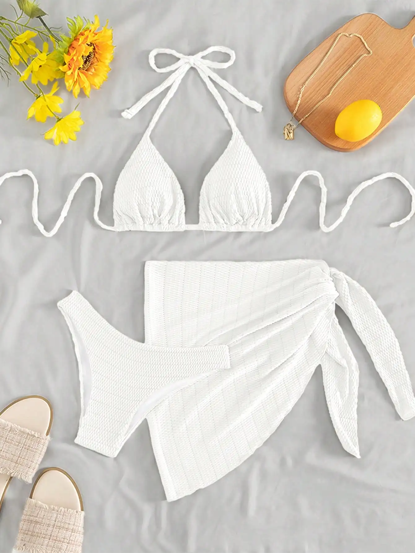Women Solid Halter Tie Bikini Set With Cover-Up Skirt Summer Beach Swimwear
Women Solid Halter Tie Bikini Set With Cover-Up Skirt Summer Beach Swimwear