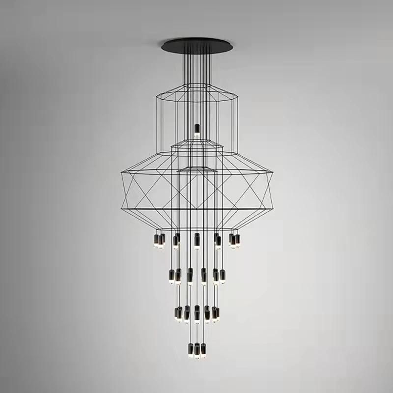 Nordic simple creative personality loft black geometric lines villa living room empty duplex staircase long chandelier
Nordic simple creative personality loft black geometric lines villa living room empty duplex staircase long chandelier