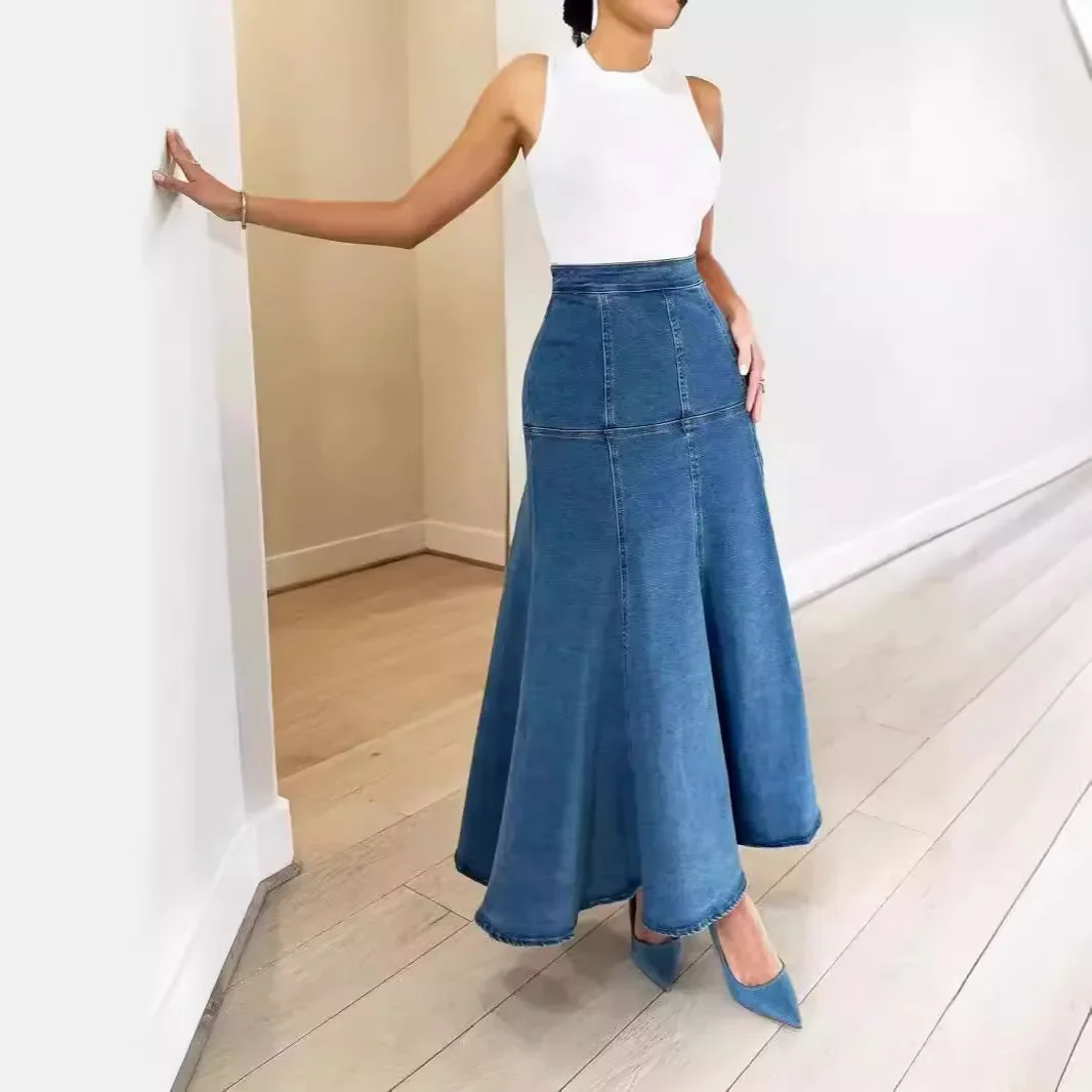 Spring Summer New Fashionable Patchwork Denim Half Body Skirts. Ladies' Personality Washed Simple Big Swing High-waist Skirt
Spring Summer New Fashionable Patchwork Denim Half Body Skirts. Ladies' Personality Washed Simple Big Swing High-waist Skirt