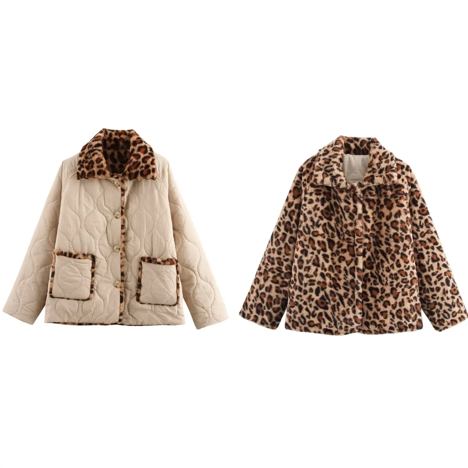 New European and American style lapel reversible leopard print stitching quilted cotton warm jacket
New European and American style lapel reversible leopard print stitching quilted cotton warm jacket