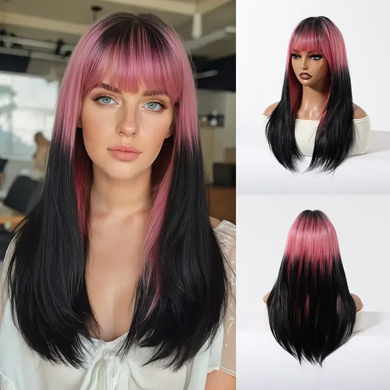 Testar Fashionable Pink To Black Long Straight Synthetic Wigs Smooth Shiny Daily Party Heat Resistant Fiber Wigs For Women
Testar Fashionable Pink To Black Long Straight Synthetic Wigs Smooth Shiny Daily Party Heat Resistant Fiber Wigs For Women