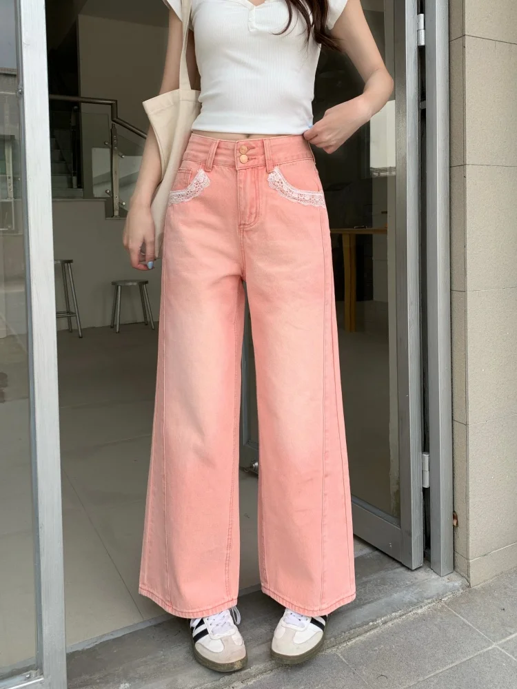 2025 Ropa Y2K New Fashion Lace Patchwork Pink Baggy Women's Summer Jeans Pants For Woman Clothing Straight Casual Long Trousers
2025 Ropa Y2K New Fashion Lace Patchwork Pink Baggy Women's Summer Jeans Pants For Woman Clothing Straight Casual Long Trousers