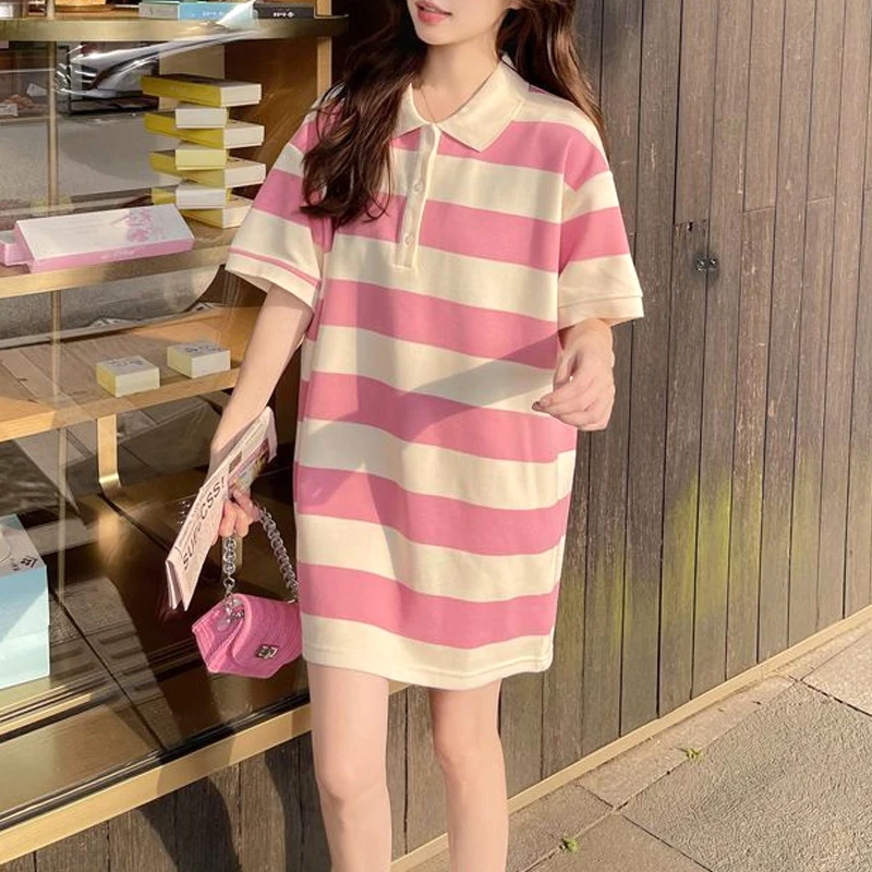 Young Style Fashion Casual Streetwear T-Shirts Striped Button Short Sleeve Turn-down Collar Comfortable Sweet Women's Clothing
Young Style Fashion Casual Streetwear T-Shirts Striped Button Short Sleeve Turn-down Collar Comfortable Sweet Women's Clothing
