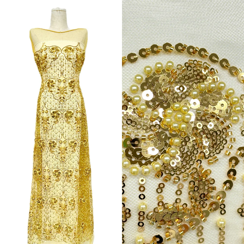 Gold African Beads Lace Fabric 2025 High Quality Lace Sequins French Nigerian Mesh Lace Fabrics for Party Evening Dresses Sewing
Gold African Beads Lace Fabric 2025 High Quality Lace Sequins French Nigerian Mesh Lace Fabrics for Party Evening Dresses Sewing