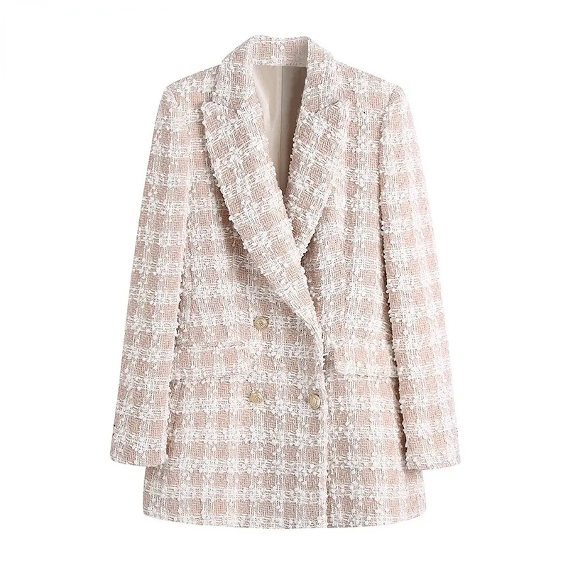 Women Fashion Tweed Double Breasted Blazer Coat Vintage Long Sleeve Flap Pockets Female Outerwear Chic Veste Femme
Women Fashion Tweed Double Breasted Blazer Coat Vintage Long Sleeve Flap Pockets Female Outerwear Chic Veste Femme