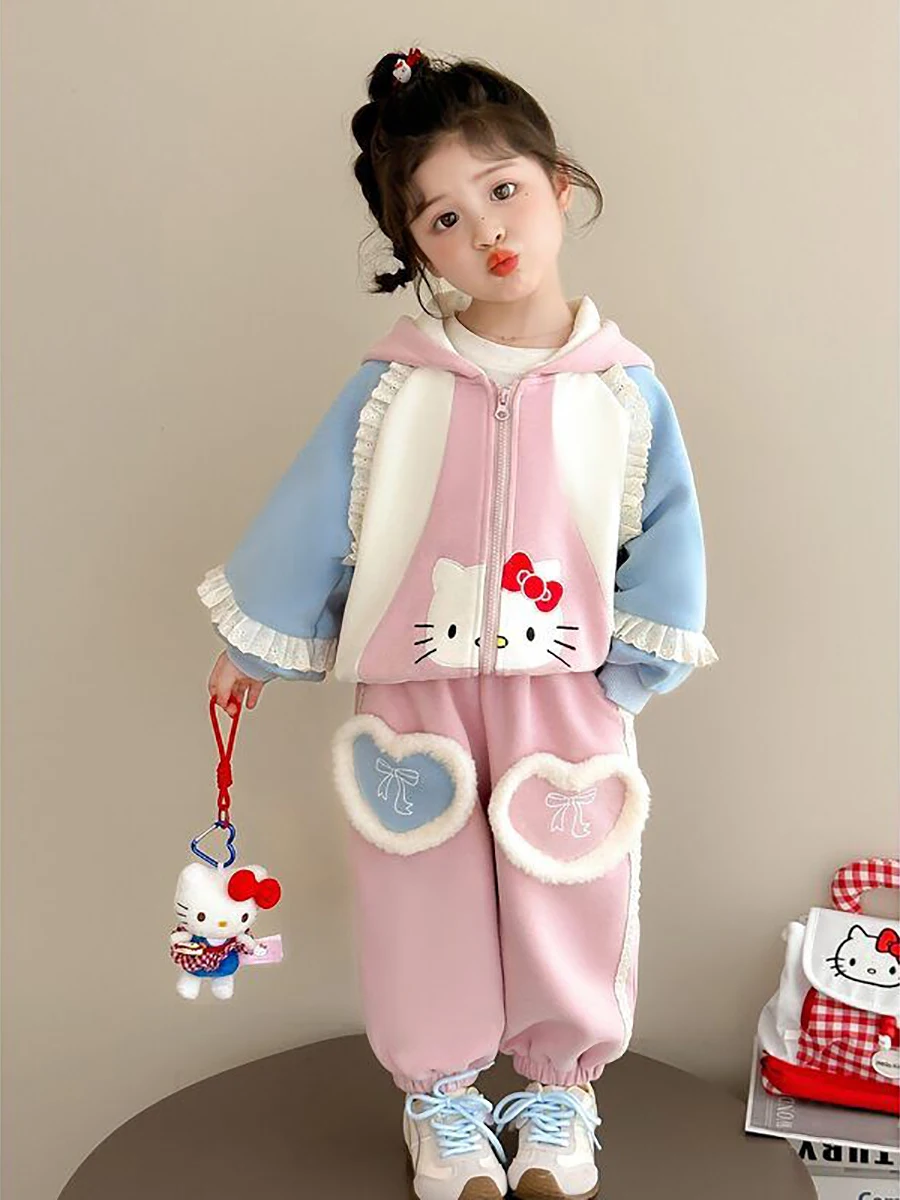 Girls Cotton Cartoon Coat Pants Set Spring Autumn New Cute Hello Kitty Zipper Long Sleeve Splicing Coats Casual Loose Long Pants
Girls Cotton Cartoon Coat Pants Set Spring Autumn New Cute Hello Kitty Zipper Long Sleeve Splicing Coats Casual Loose Long Pants