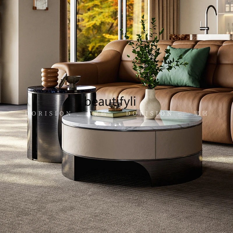 Light luxury marble coffee table combination designer high-end living room stainless steel round coffee table
Light luxury marble coffee table combination designer high-end living room stainless steel round coffee table
