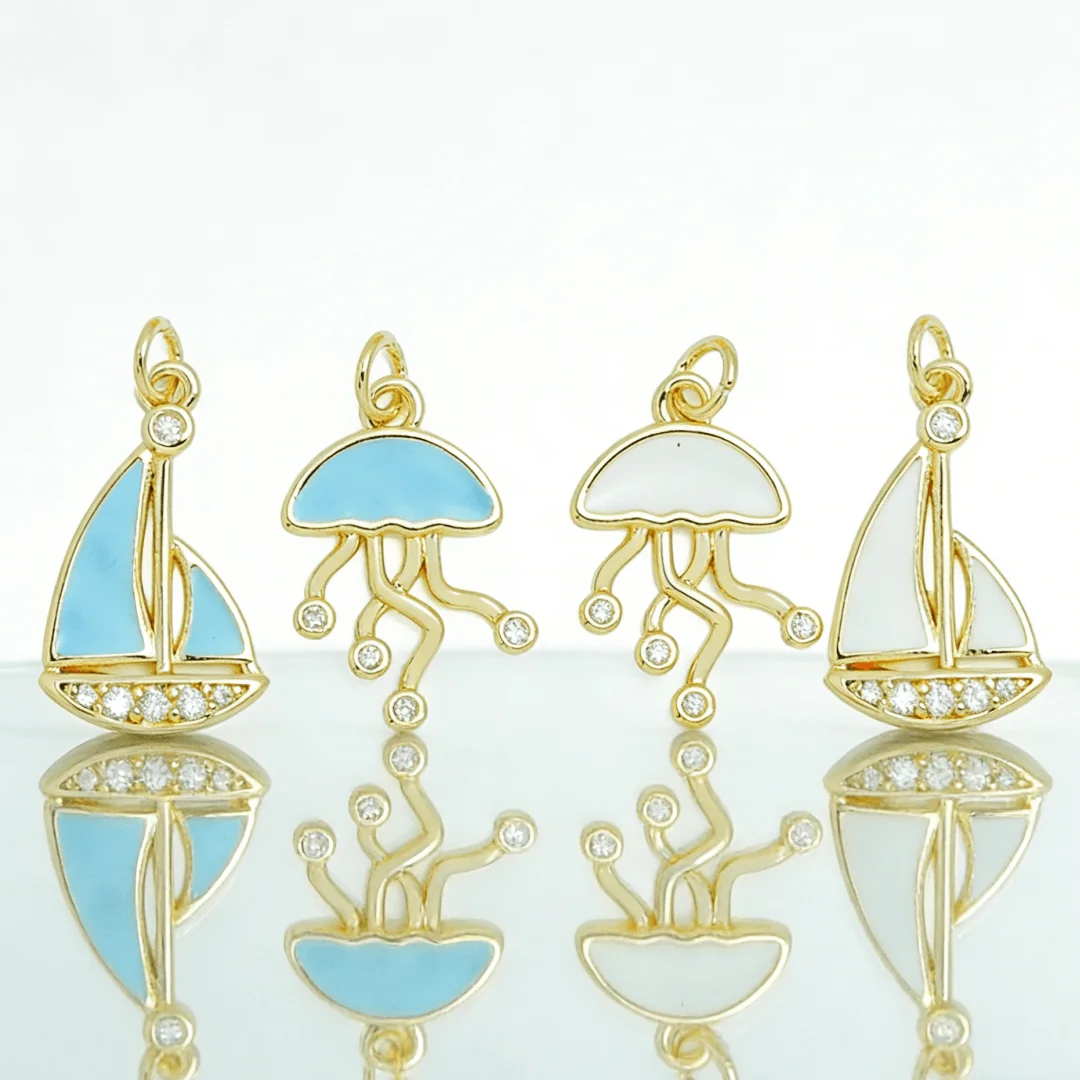 4Pcs Pendants Gold Plated Jellyfish Sailboat Charms Enamel Zircon for DIY Jewelry Necklace Bracelet Daily Wear Party Accessories
4Pcs Pendants Gold Plated Jellyfish Sailboat Charms Enamel Zircon for DIY Jewelry Necklace Bracelet Daily Wear Party Accessories