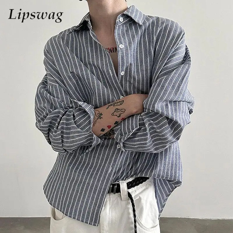 Fashionable Mens Long Sleeve Striped Shirts Vintage Button-up Turn-down Collar Shirt Tops Spring Streetwear Men Casual Cardigans
Fashionable Mens Long Sleeve Striped Shirts Vintage Button-up Turn-down Collar Shirt Tops Spring Streetwear Men Casual Cardigans