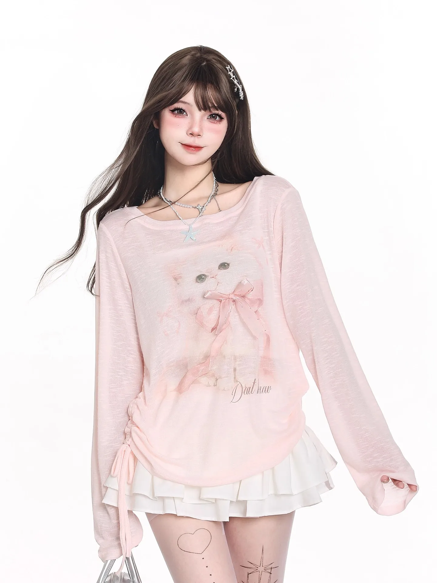 Sweet Print Long Sleeve T-Shirt Women's Drawstring Design Breathable Outlet Brand Korean Style Loose Fit Summer Top
Sweet Print Long Sleeve T-Shirt Women's Drawstring Design Breathable Outlet Brand Korean Style Loose Fit Summer Top
