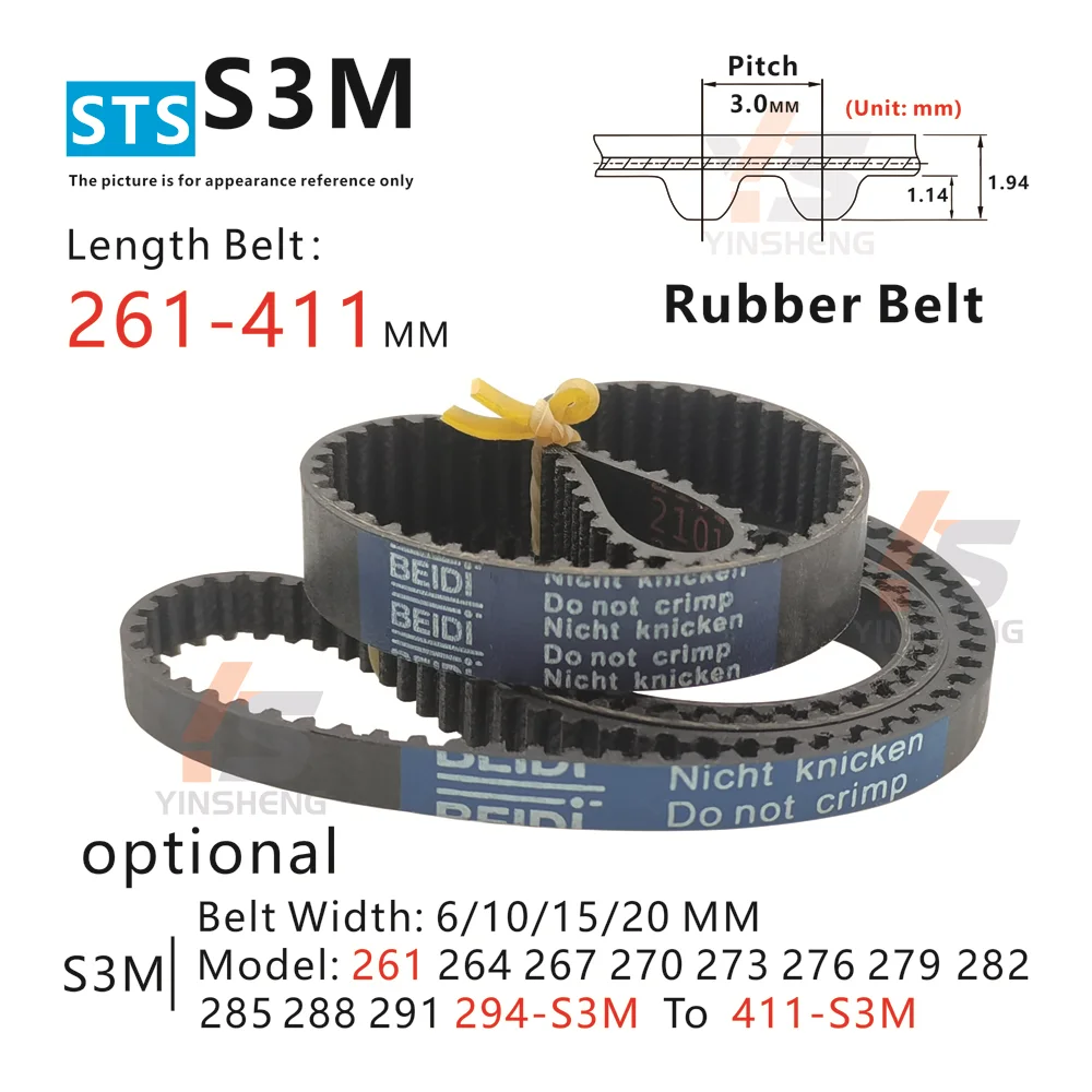 261-411 mm , S3M Timing Belt , Models 261-S3M 264-S3M 267-S3M 270-S3M 273-S3M 276-S3M to 411-S3M,S3M Synchronous toothdeBelt
261-411 mm , S3M Timing Belt , Models 261-S3M 264-S3M 267-S3M 270-S3M 273-S3M 276-S3M to 411-S3M,S3M Synchronous toothdeBelt
