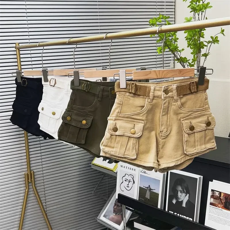 Retro High Waisted Cargo Shorts Khaki Solid Color Chic Pockets Jeans Shorts Slim Sexy Girl New Summer Clothes for Women A816
Retro High Waisted Cargo Shorts Khaki Solid Color Chic Pockets Jeans Shorts Slim Sexy Girl New Summer Clothes for Women A816