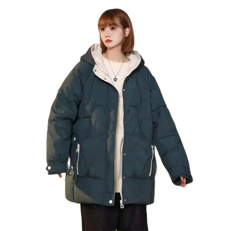 Winter Mid-Long Cotton Jacket Women New Loose Hooded Coat Fashion Zipper Pocket Outerwear Pure Colour Thicken Overcoat Female
Winter Mid-Long Cotton Jacket Women New Loose Hooded Coat Fashion Zipper Pocket Outerwear Pure Colour Thicken Overcoat Female
