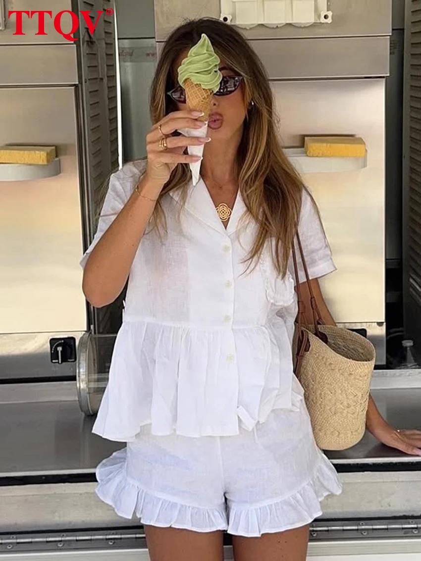 TTQV Summer Loose White Cotton 2 Piece Set Women 2026 Fashion Short Sleeve Shirt With High Waist Shorts Set Female Clothing
TTQV Summer Loose White Cotton 2 Piece Set Women 2026 Fashion Short Sleeve Shirt With High Waist Shorts Set Female Clothing