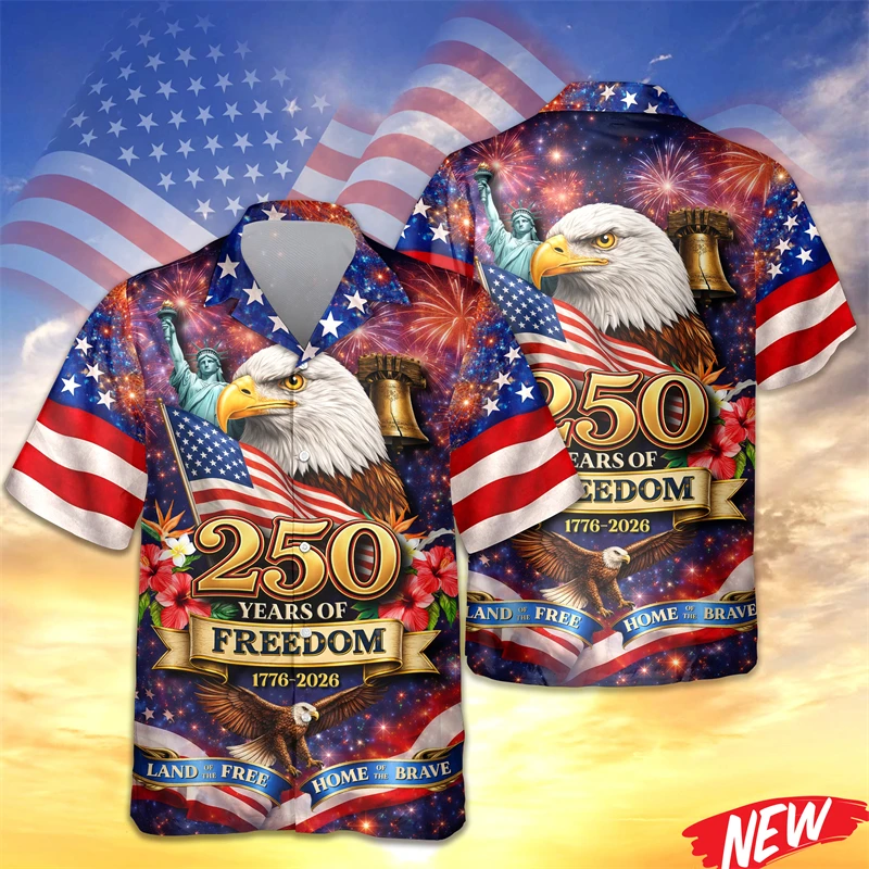 Summer men's shirt with American flag - 250th anniversary of the United States. Hawaiian shirt for outdoor street and daily wear
Summer men's shirt with American flag - 250th anniversary of the United States. Hawaiian shirt for outdoor street and daily wear