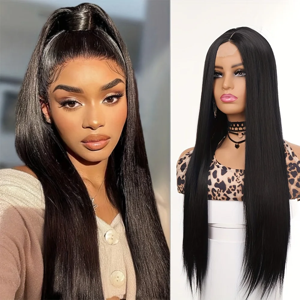synthetic long straight hair wig 28 inches long straight woven lace front wig, center split wig, women's
synthetic long straight hair wig 28 inches long straight woven lace front wig, center split wig, women's