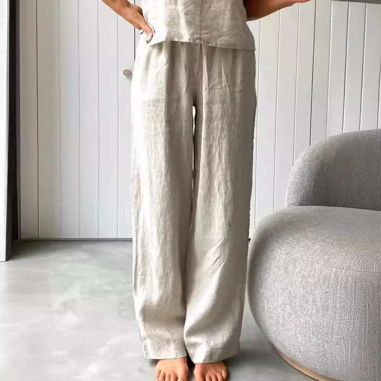 Summer White Linen Two Piece Set For Women 2025 Fashion Sleeveless Tank Top New In Matching High Waist Wide Pants Set
Summer White Linen Two Piece Set For Women 2025 Fashion Sleeveless Tank Top New In Matching High Waist Wide Pants Set
