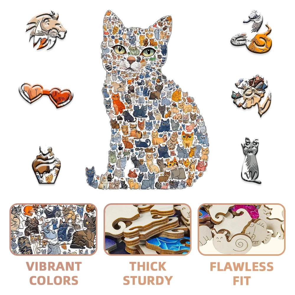 Wooden Cat Jigsaw Puzzle 5A Difficulty: Unique Shape Pieces, Premium Wood, Vibrant UV Color, Home Decor & Creative Gift for Fami
Wooden Cat Jigsaw Puzzle 5A Difficulty: Unique Shape Pieces, Premium Wood, Vibrant UV Color, Home Decor & Creative Gift for Fami