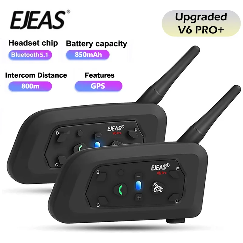 EJEAS V6 PRO+ Motorcycle Helmet Headphones Bluetooth GPS Walkie Talkie 6 Rider Distance 800 Meters Waterproof IP67 for Rider
EJEAS V6 PRO+ Motorcycle Helmet Headphones Bluetooth GPS Walkie Talkie 6 Rider Distance 800 Meters Waterproof IP67 for Rider
