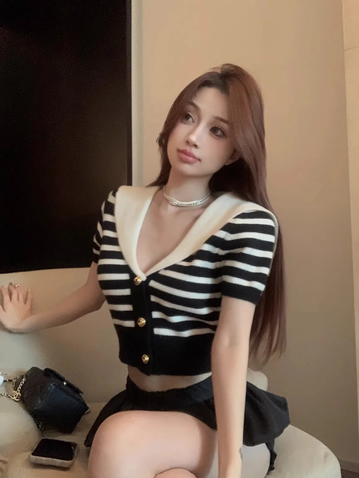 Nautical Neck Striped Knitwear Short Sleeve Women Summer New Thin Design Sense Small Audience Short Top College Style
Nautical Neck Striped Knitwear Short Sleeve Women Summer New Thin Design Sense Small Audience Short Top College Style