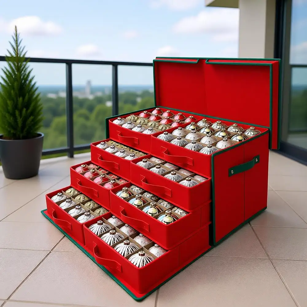 Large Christmas Ornament Storage Box with Side Open, 3 Compartment, 8 Trays, Holds 128 Ornaments - Made of Durable 600D Rip-Proo
Large Christmas Ornament Storage Box with Side Open, 3 Compartment, 8 Trays, Holds 128 Ornaments - Made of Durable 600D Rip-Proo