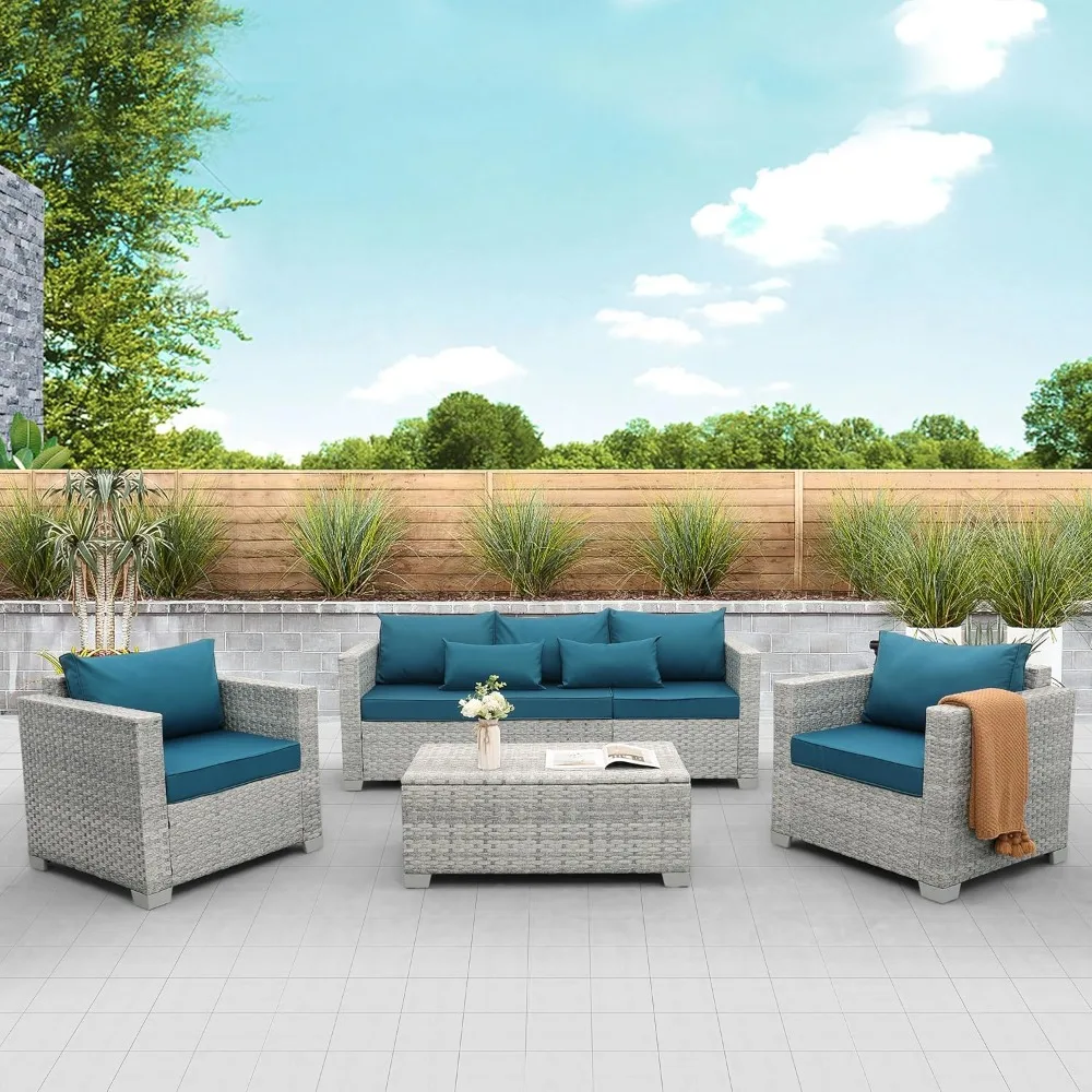 4-Piece Wicker Patio Furniture Set, PE Rattan Sectional Sofa with Storage Table, All-Weather Outdoor Conversation Sets.
4-Piece Wicker Patio Furniture Set, PE Rattan Sectional Sofa with Storage Table, All-Weather Outdoor Conversation Sets.