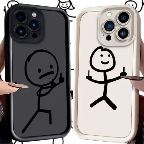 Funny Stick Figure Case for iPhone 16 15 14 13 12 11 Pro Max XS X XR 8 7 6S 6 Plus SE 2020 Liquid Silicone Shockproof Back Cover