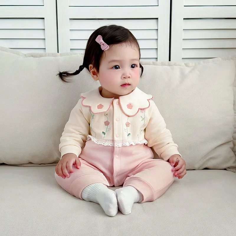 Новый весенне-осенний комбинезон для новорожденных: милый ромпер с длинным рукавом, розовый, с цветочной вышивкой и кружевным воротником, для детей 0-1 года
Новый весенне-осенний комбинезон для новорожденных: милый ромпер с длинным рукавом, розовый, с цветочной вышивкой и кружевным воротником, для детей 0-1 года