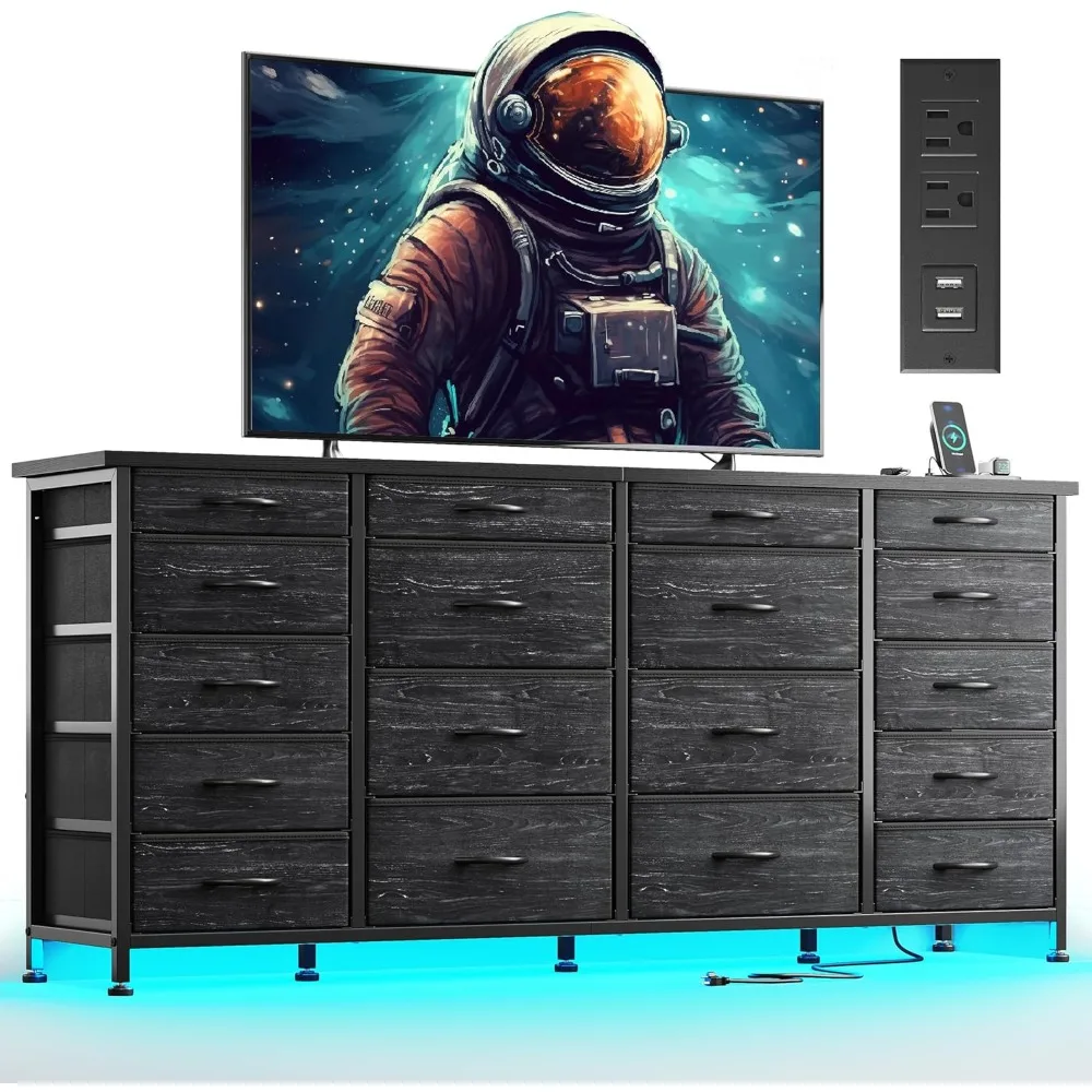Dresser with LED Lights & Power Outlets Long Dresser Stand for Bedroom Large Fabric Dressers Chests of Drawers for Bedroom
Dresser with LED Lights & Power Outlets Long Dresser Stand for Bedroom Large Fabric Dressers Chests of Drawers for Bedroom