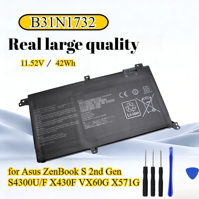 B31N1732 Литий-полимерный аккумулятор для ноутбука 11,52 В 42 Втч для Asus ZenBook S 2-го поколения S4300U/F X430F VX60G X571G с инструментами
B31N1732 Литий-полимерный аккумулятор для ноутбука 11,52 В 42 Втч для Asus ZenBook S 2-го поколения S4300U/F X430F VX60G X571G с инструментами