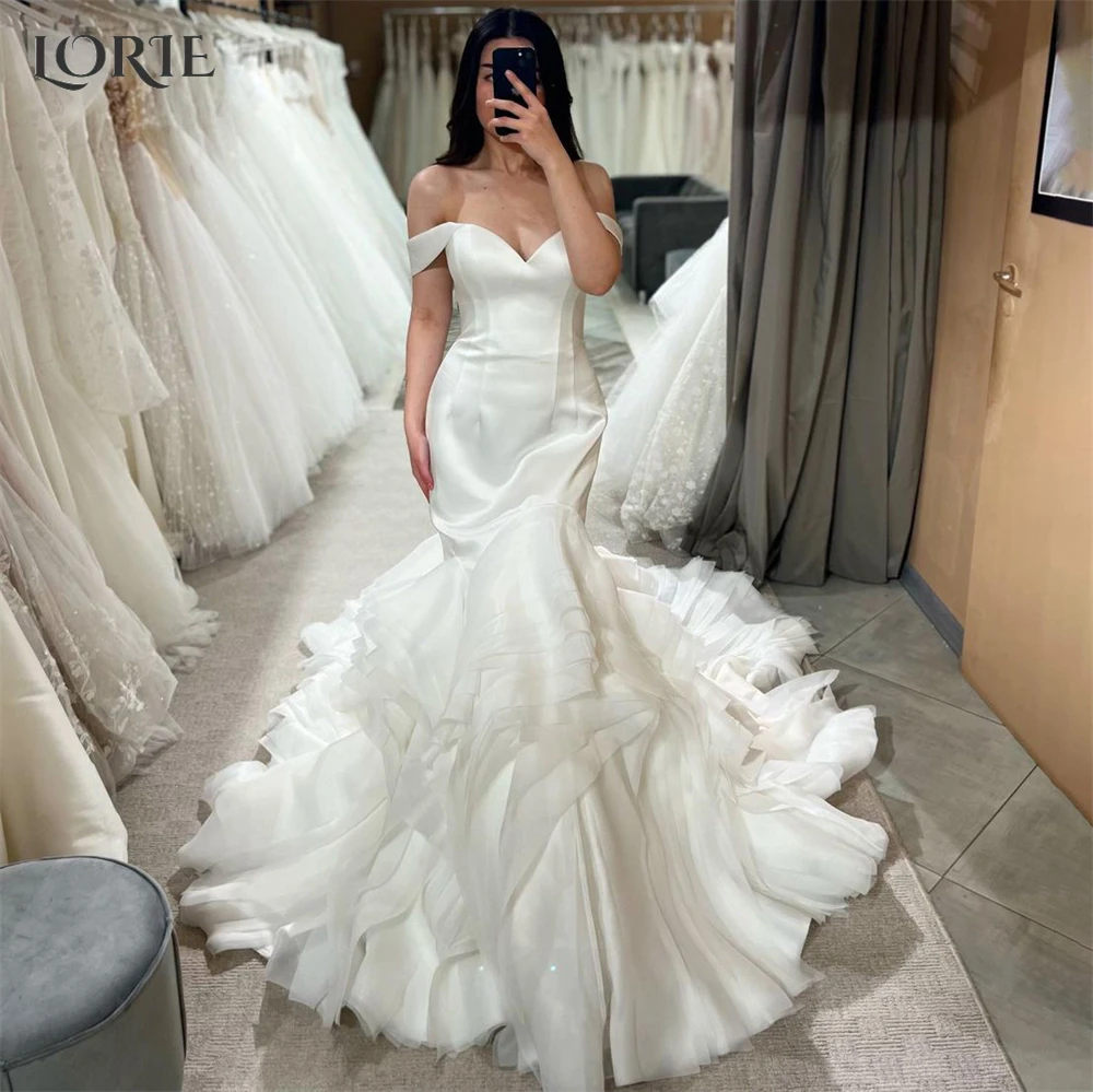 LORIE Luxry Elegant Mermaid Wedding Dresses Off Shoulder Backless Sleeveless Bridal Gowns Tiered Ruffles Solid Bride Dress 2024
LORIE Luxry Elegant Mermaid Wedding Dresses Off Shoulder Backless Sleeveless Bridal Gowns Tiered Ruffles Solid Bride Dress 2024