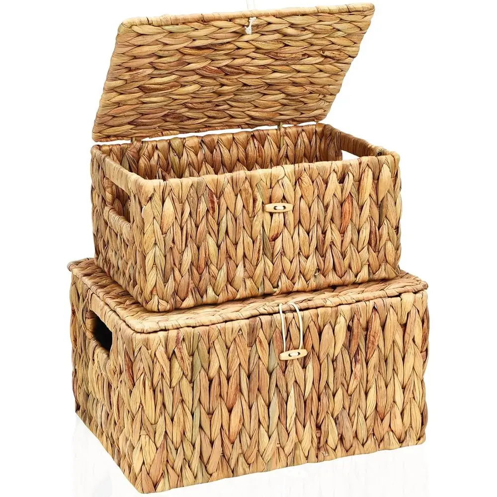 Wicker Storage Baskets with Lids, Set of 2, Natural Water Hyacinth, Rectangular, Large 13"x10"x7" & Small 11.2"x8.3"x5.7"
Wicker Storage Baskets with Lids, Set of 2, Natural Water Hyacinth, Rectangular, Large 13"x10"x7" & Small 11.2"x8.3"x5.7"
