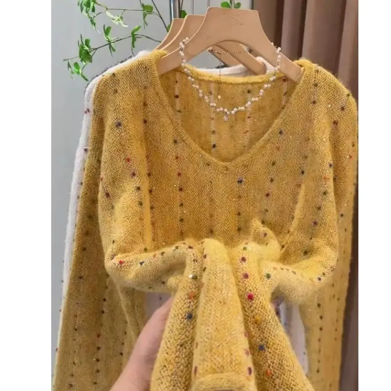 Girl V-Neck Base Layer Glitter Sw Eet Sweater Loose Outerwear Autumn New Model Fashion Purple; Knit Tops Dopamine Wholesale
Girl V-Neck Base Layer Glitter Sw Eet Sweater Loose Outerwear Autumn New Model Fashion Purple; Knit Tops Dopamine Wholesale